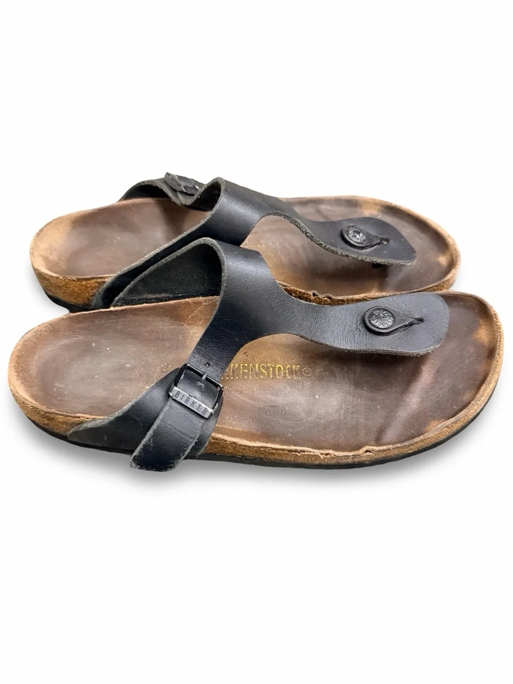 Birkenstock Gizeh Black Leather Thong Sandal Size 39